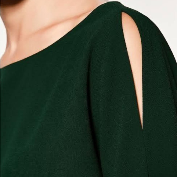 ZARA WOMAN Cold Shoulder Dress EUC Size Small Dark Green - Picture 5 of 11